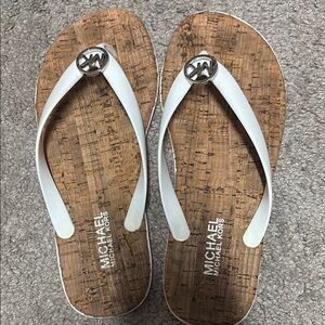 Michael Kors White and Brown Flip Flops